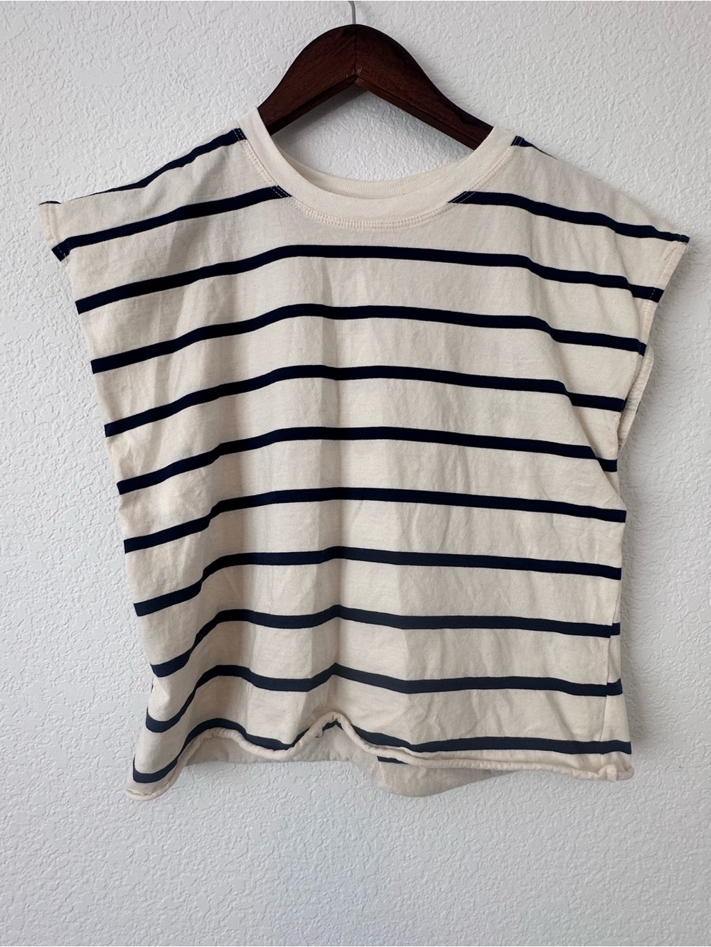 Zara Cream and Navy Striped Short-Sleeve Tee